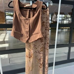 Brown Vest and Floral Skirt Set